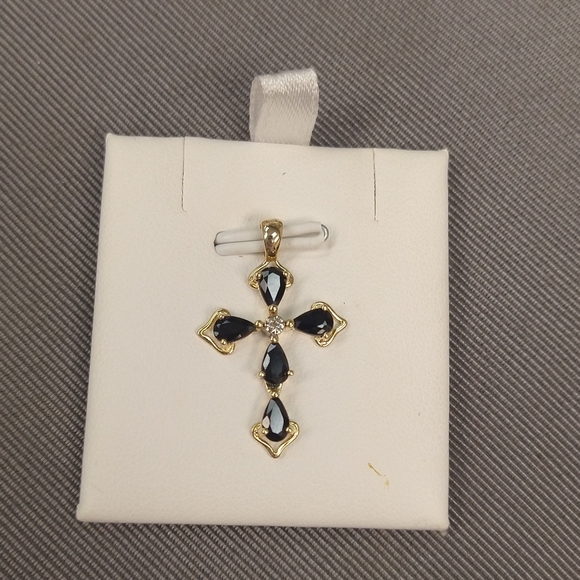 Jewelry - 14k sapphires yellow gold cross pendant